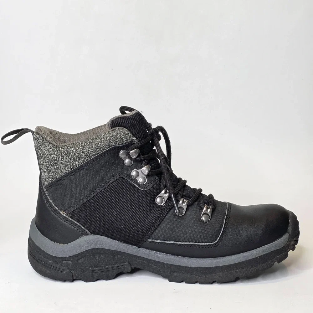 All In Motion Men's Winter Boots Size 7 Black Leather Fabric Ankle Shoes